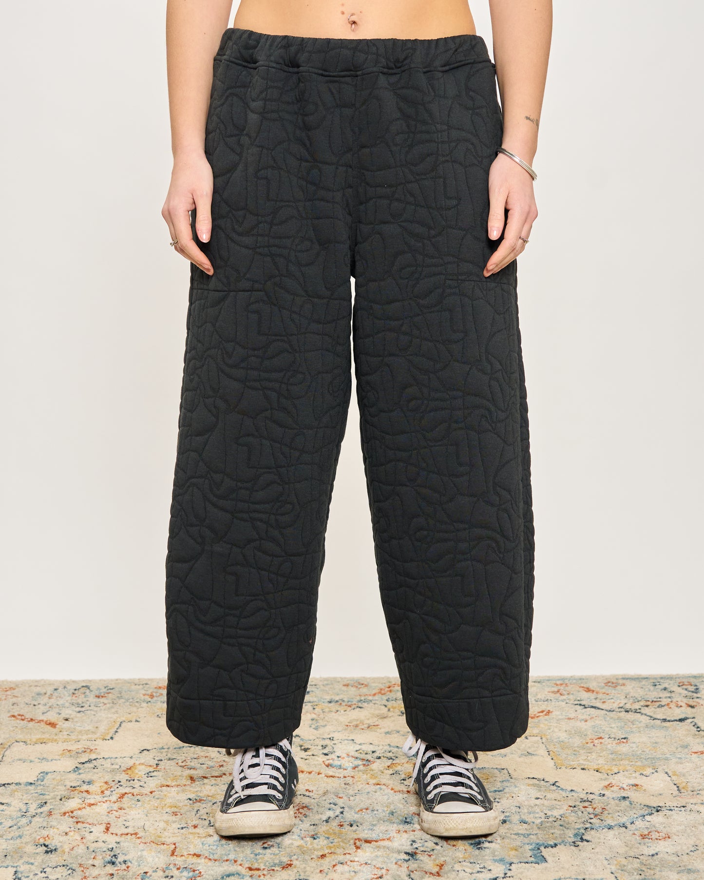 Crop Trousers in Matelassé Pattern