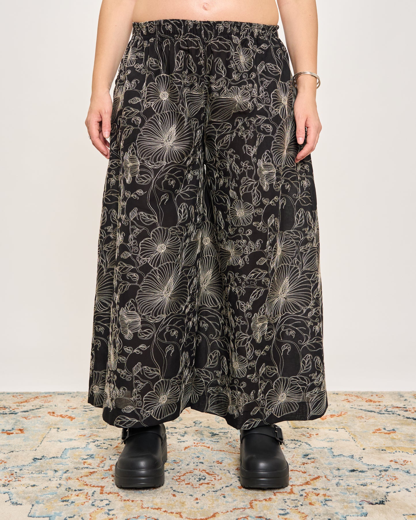 Embroidered Cotton Gauze Skirt-Pants