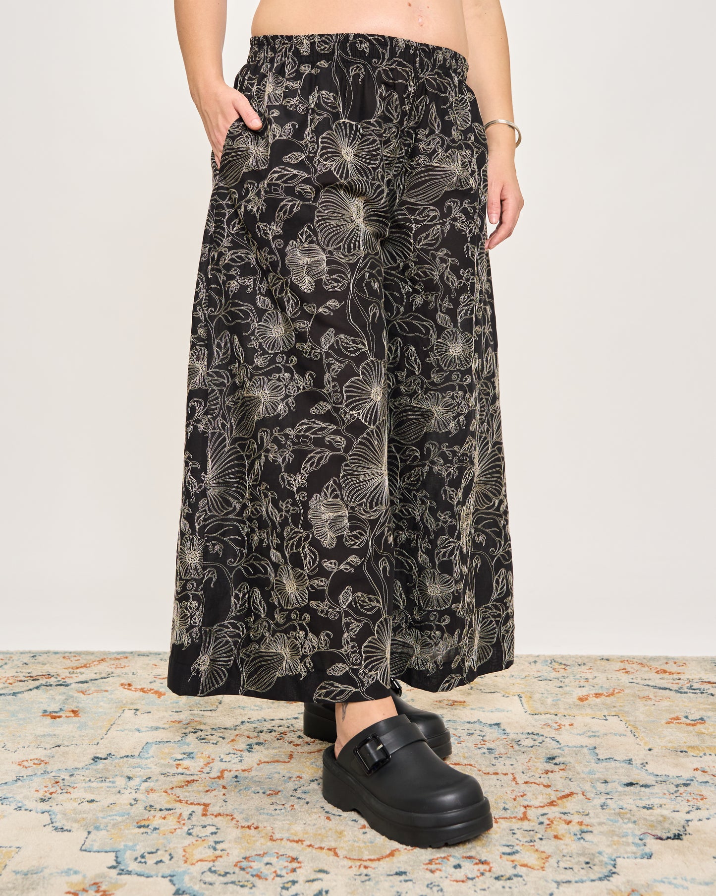 Embroidered Cotton Gauze Skirt-Pants