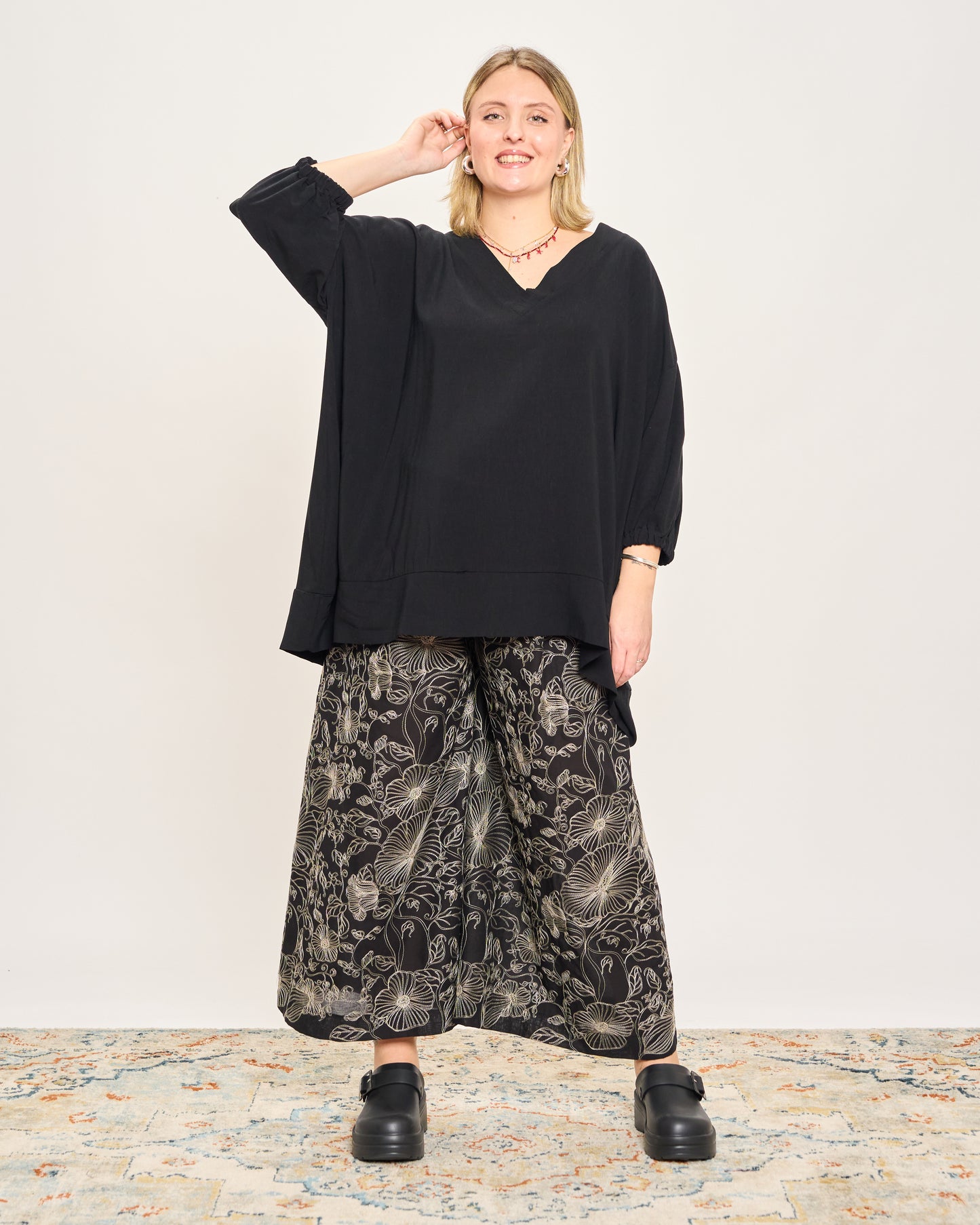 Embroidered Cotton Gauze Skirt-Pants