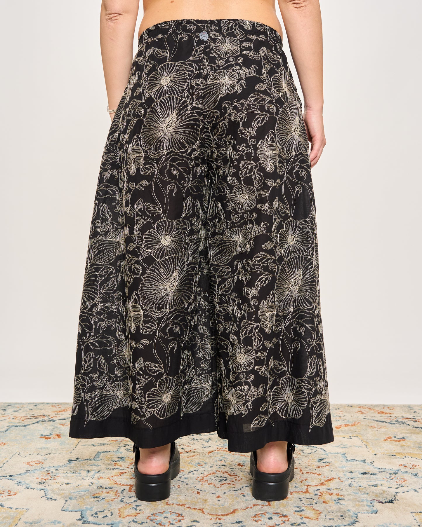 Embroidered Cotton Gauze Skirt-Pants