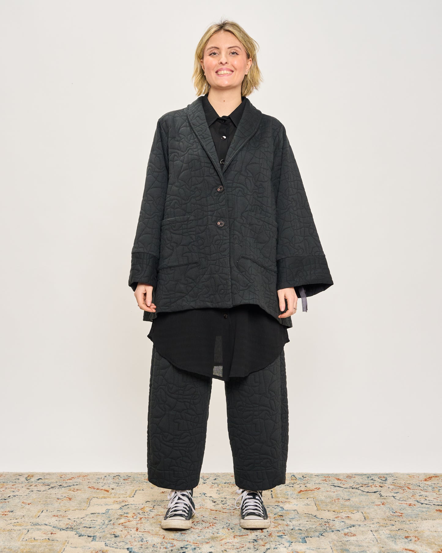 Flared Jacket in Matelassé Fleece