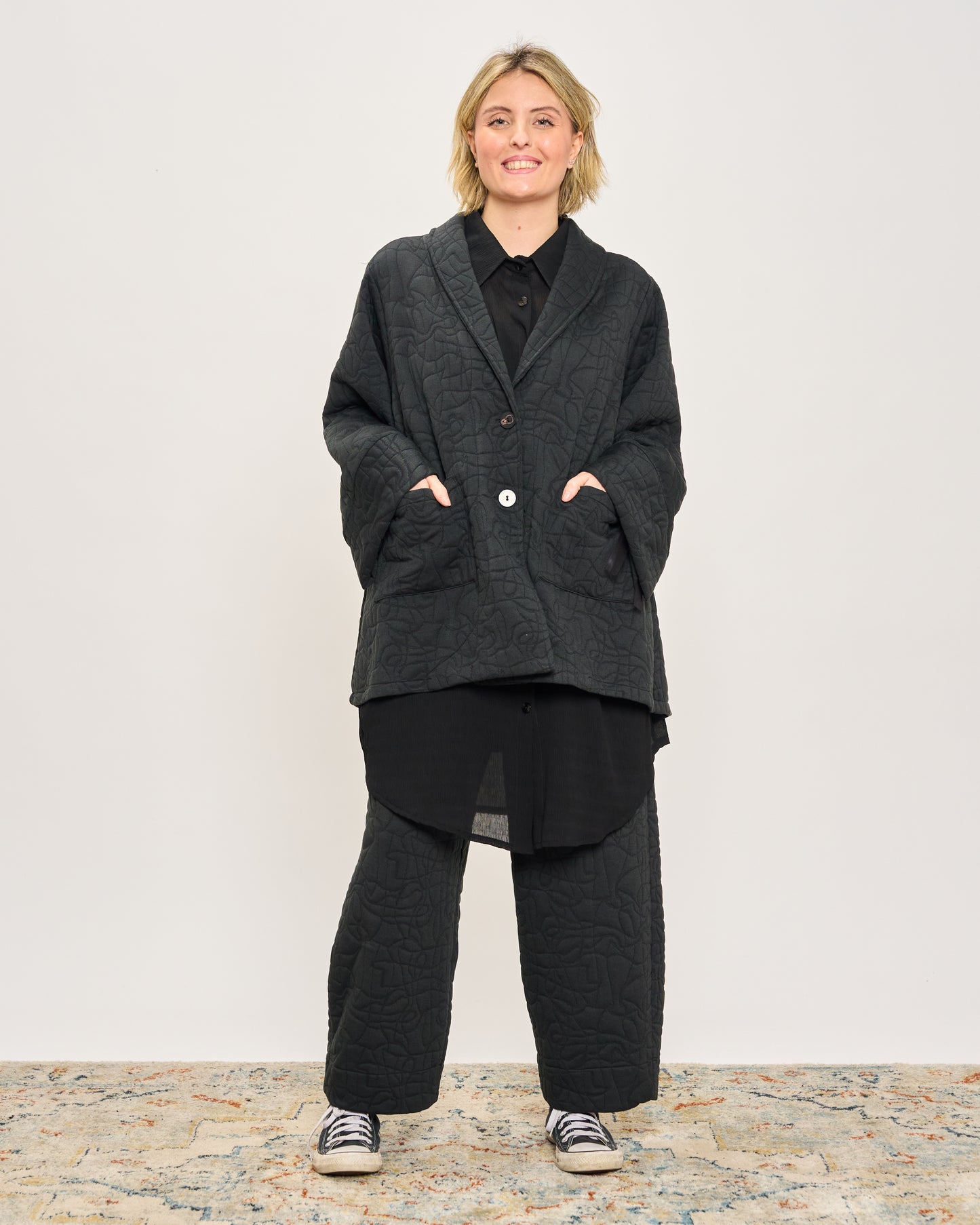Flared Jacket in Matelassé Fleece