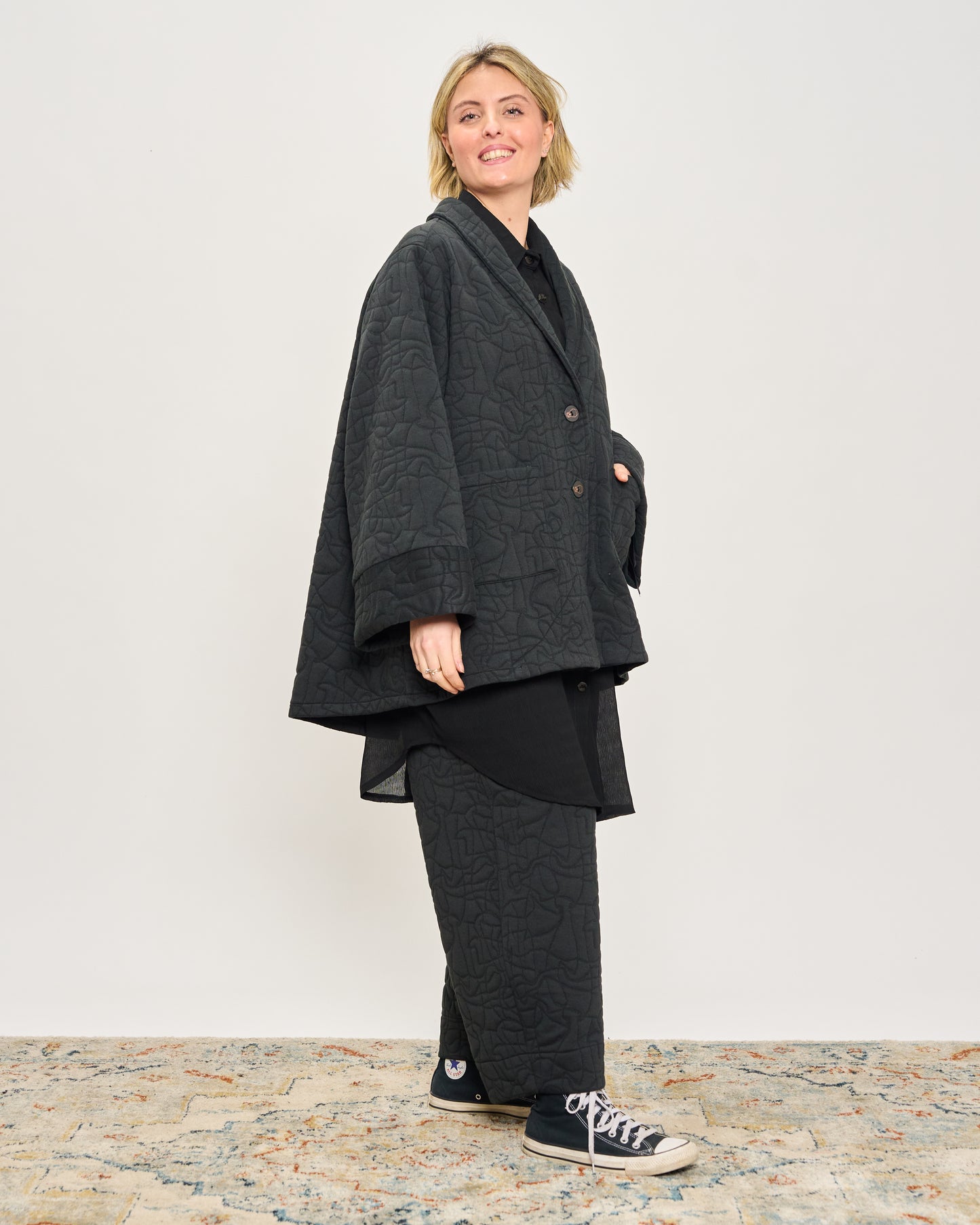 Flared Jacket in Matelassé Fleece