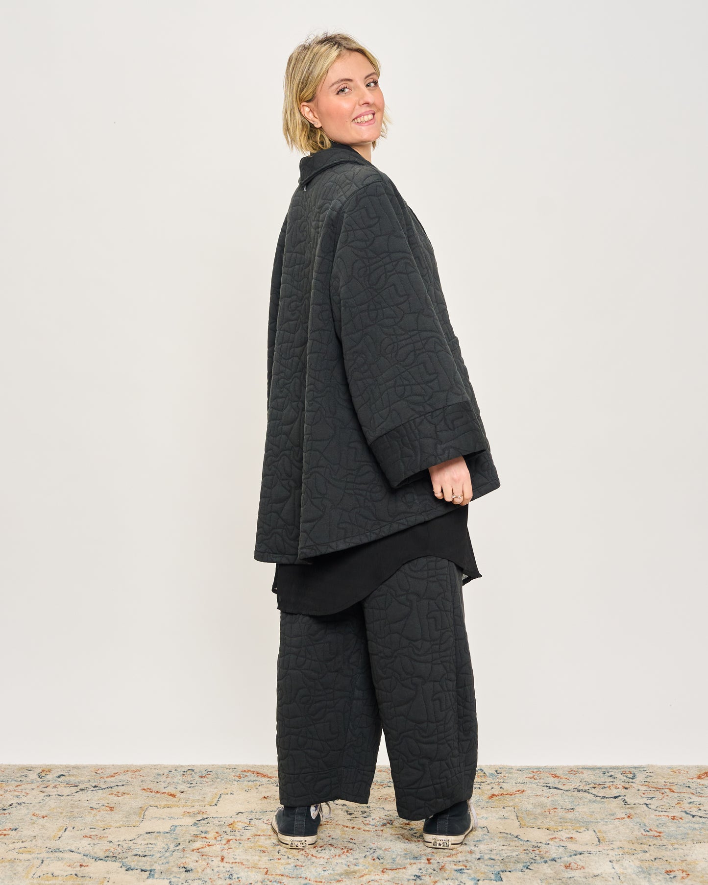 Flared Jacket in Matelassé Fleece