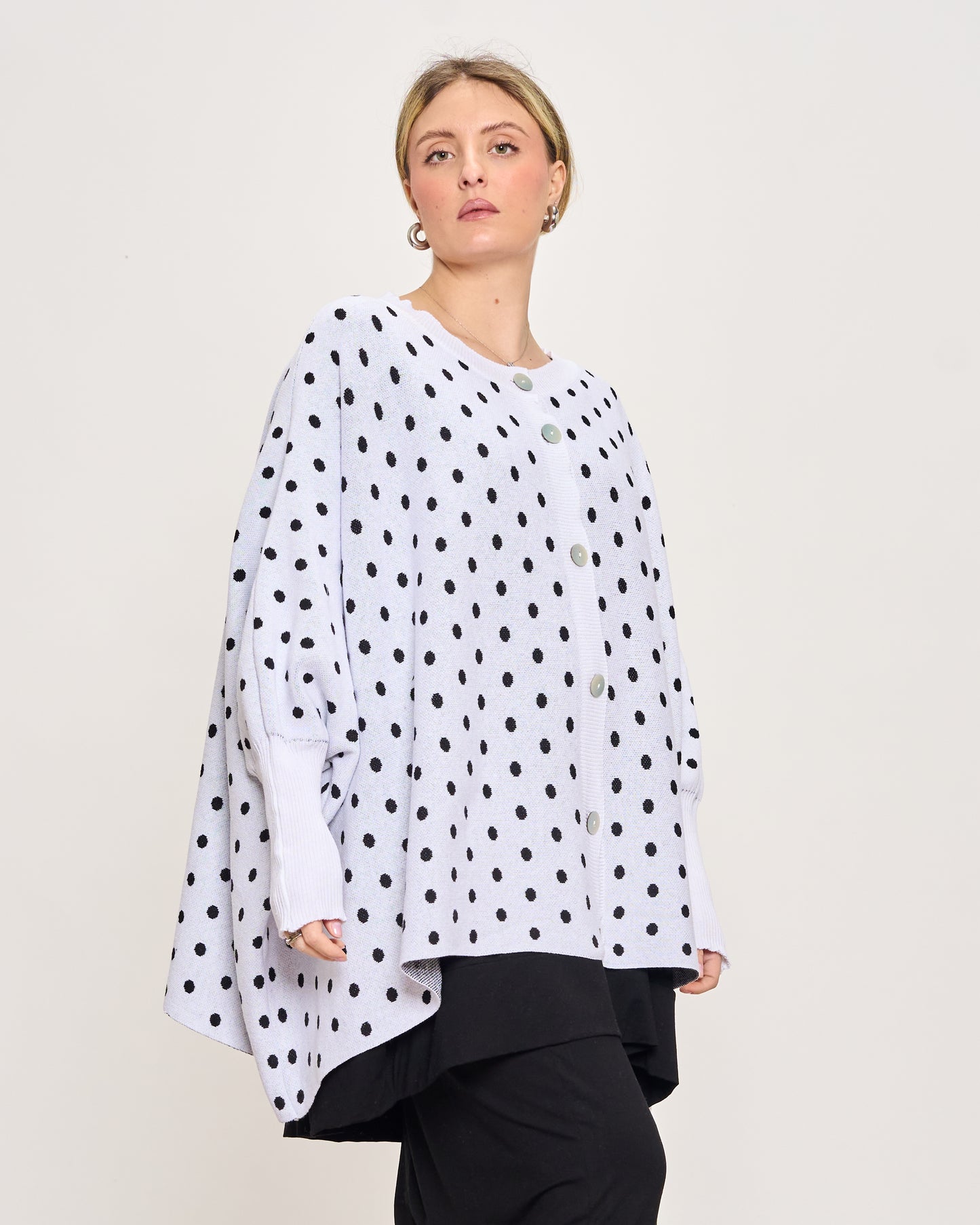 Maxi Cardigan a Pois in Cotone