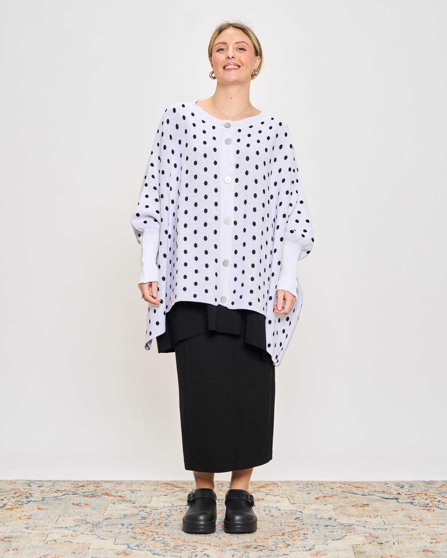 Maxi Cardigan a Pois in Cotone