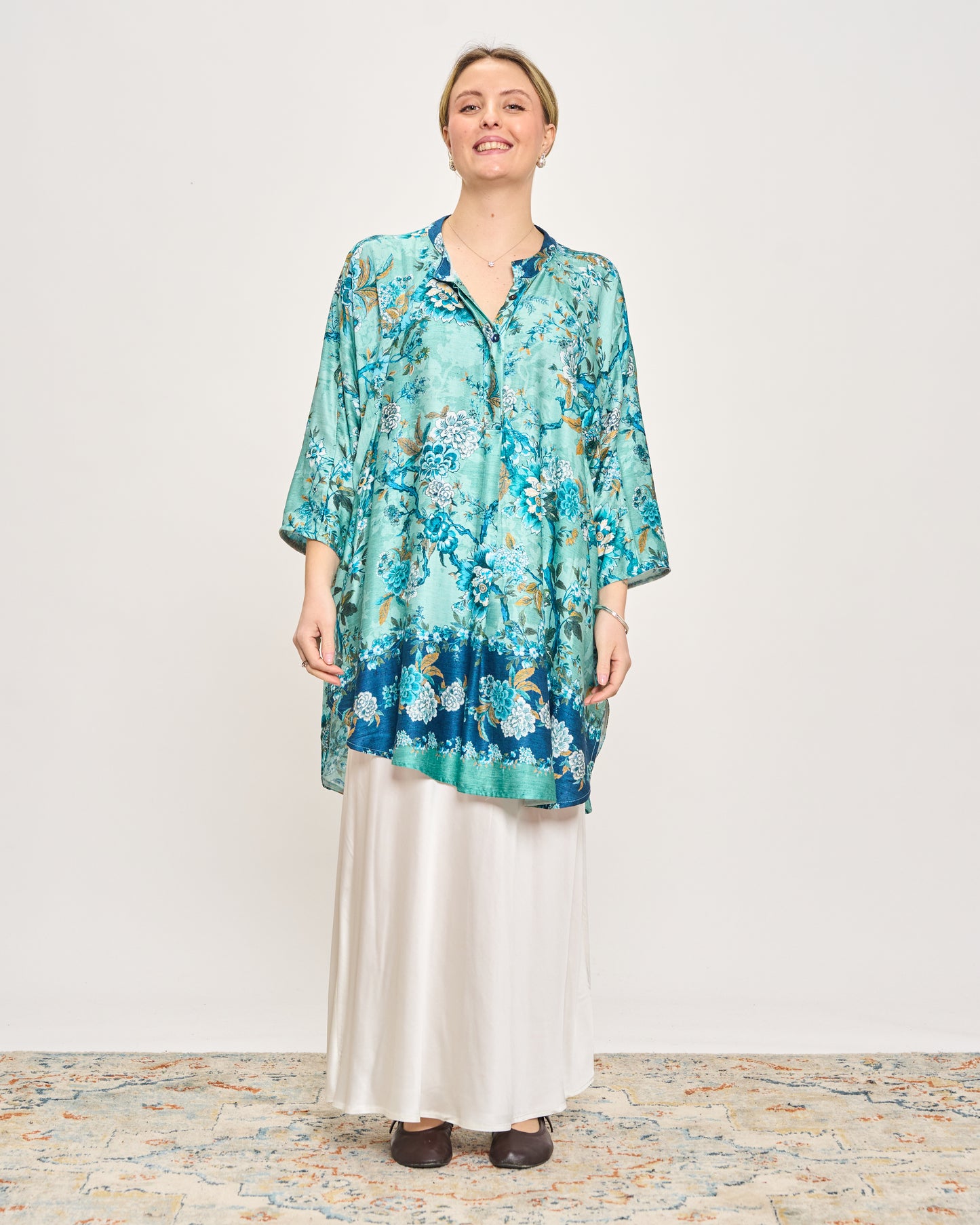 Maxi Tunic in Printed Viscose Satin