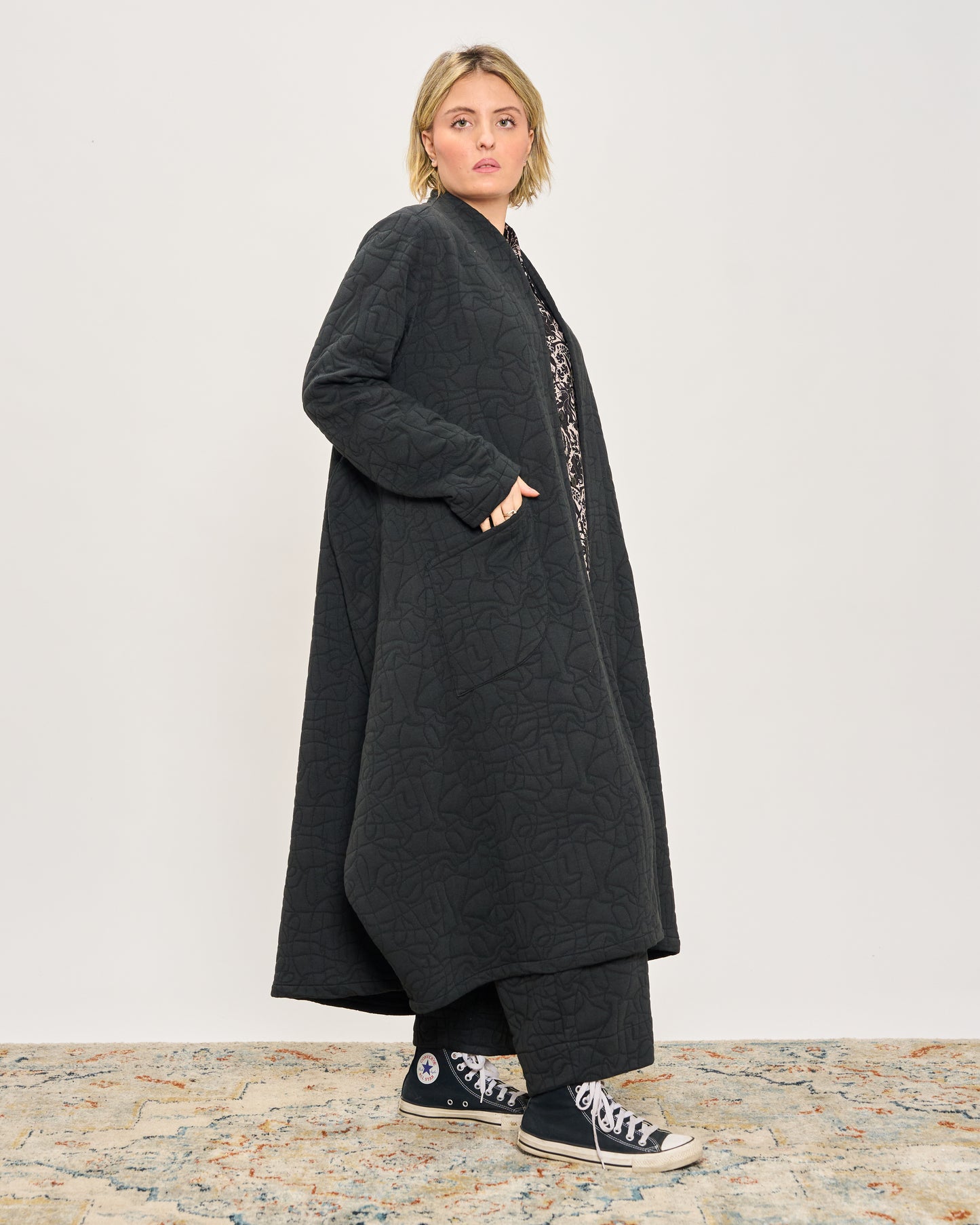 Trapeze Coat in Matelassé Pattern