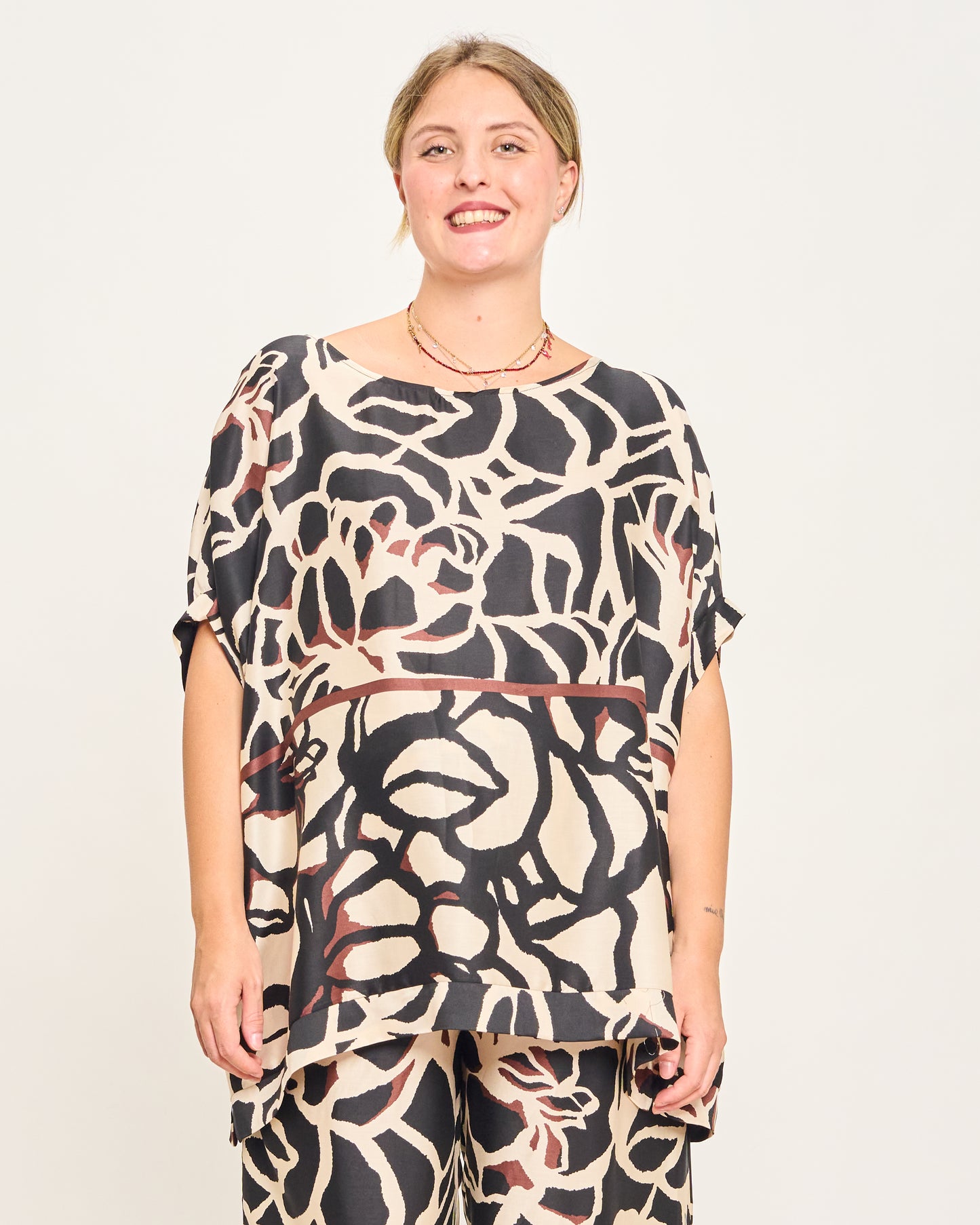 Printed Viscose Blouse with Dropped Sleeve