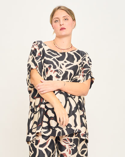 Printed Viscose Blouse with Dropped Sleeve