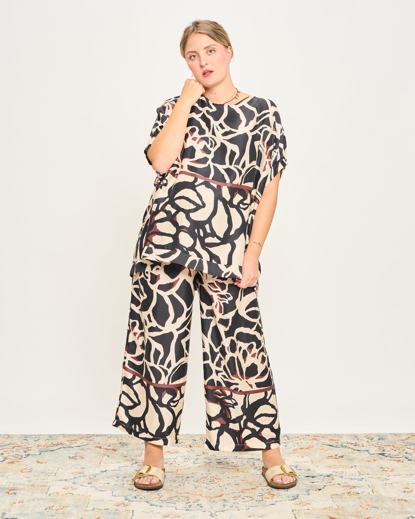 Printed Viscose Blouse with Dropped Sleeve