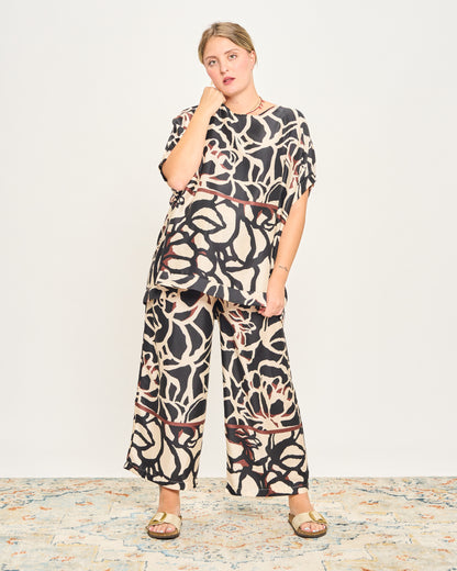 Printed Viscose Blouse with Dropped Sleeve