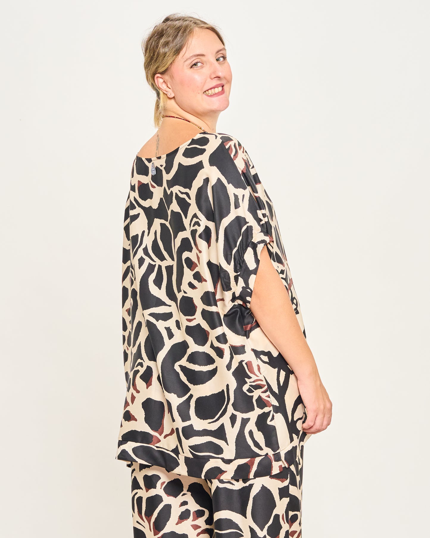 Printed Viscose Blouse with Dropped Sleeve