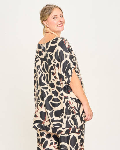 Printed Viscose Blouse with Dropped Sleeve