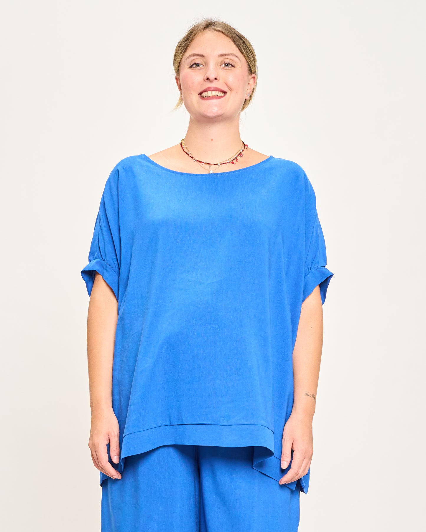 Linen Blend Dropped Shoulder Blouse