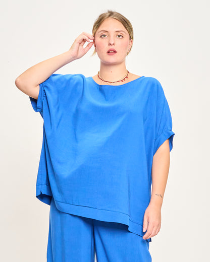 Linen Blend Dropped Shoulder Blouse