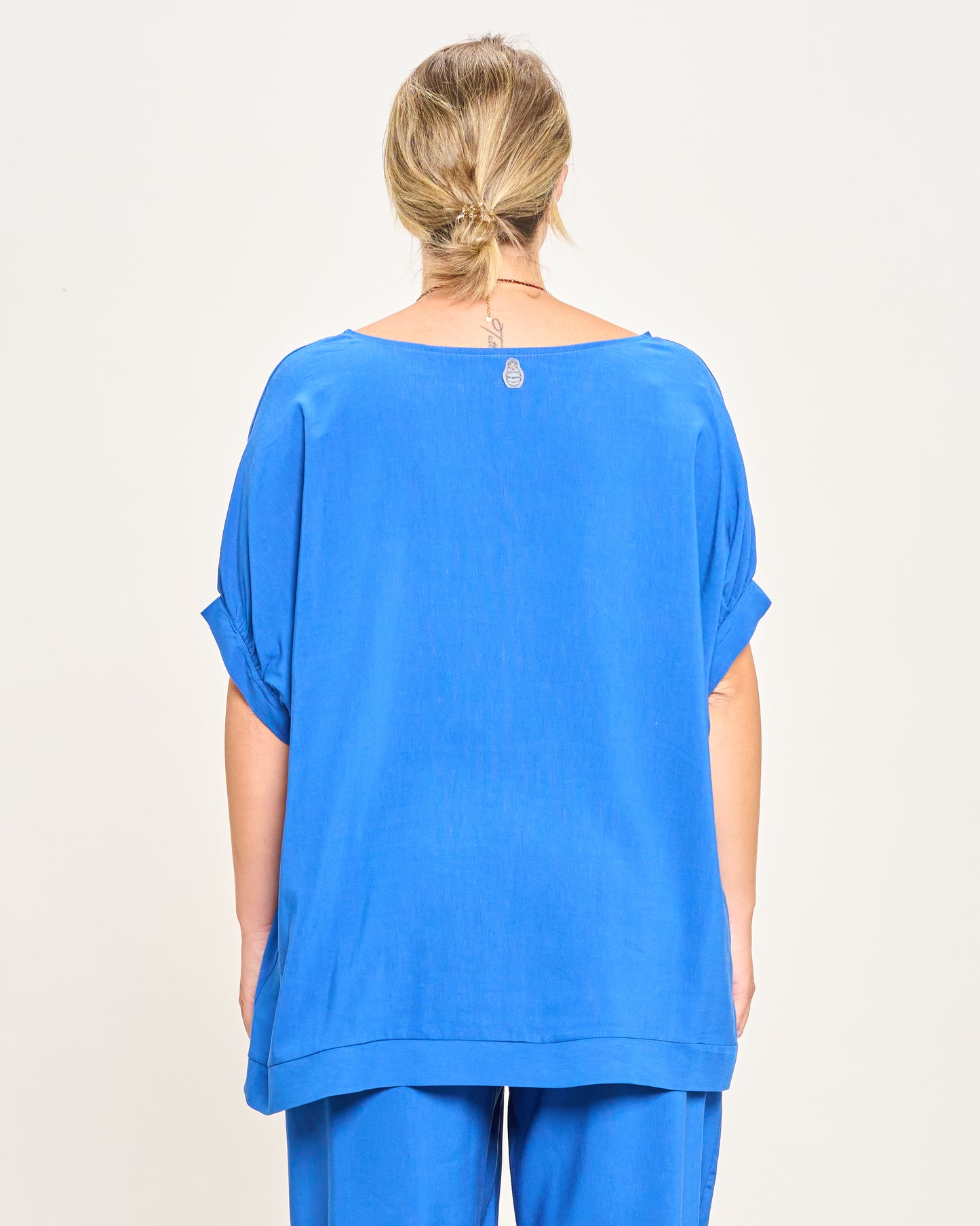 Linen Blend Dropped Shoulder Blouse