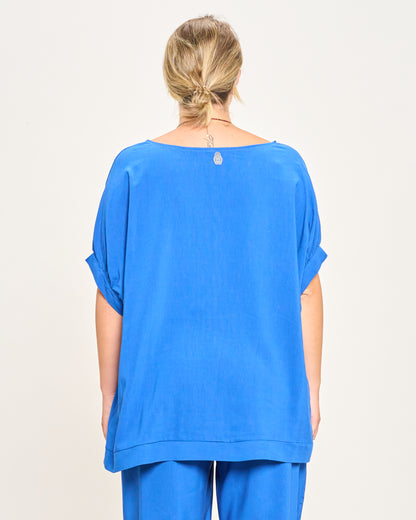 Linen Blend Dropped Shoulder Blouse