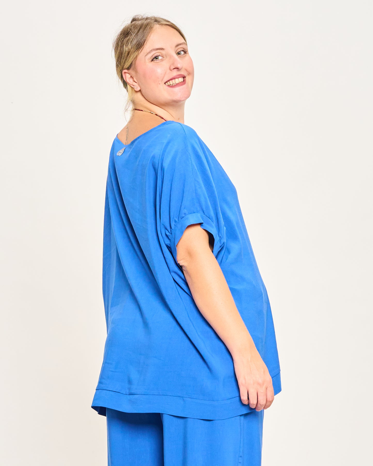 Linen Blend Dropped Shoulder Blouse