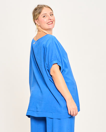 Linen Blend Dropped Shoulder Blouse