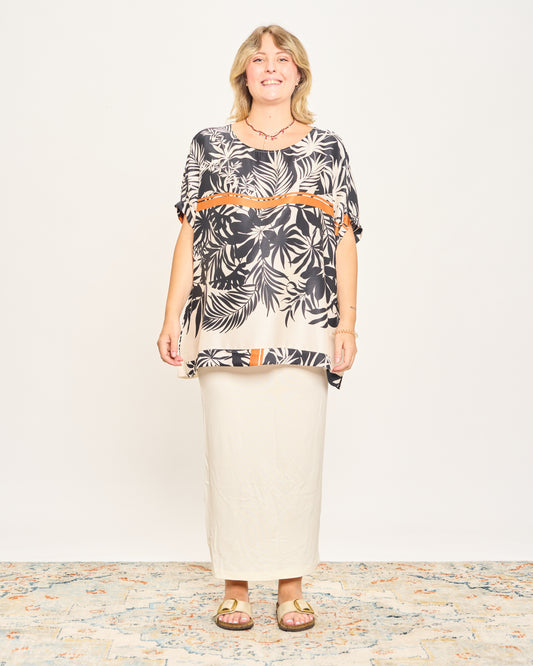 Blusa in Viscosa Stampata con Manica Calata