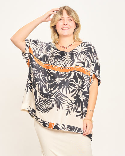 Blusa in Viscosa Stampata con Manica Calata