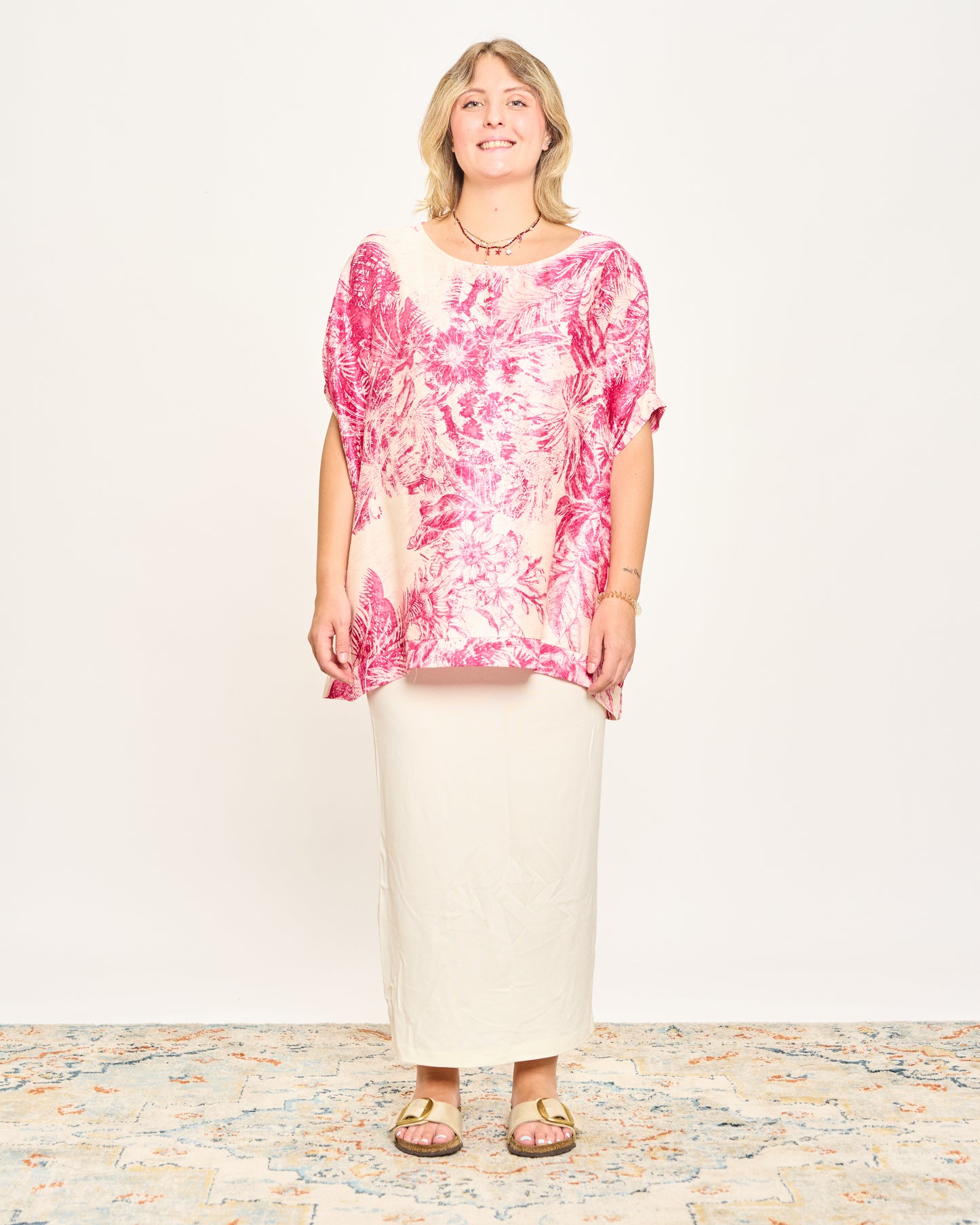 Blusa in Viscosa Stampata con Manica Calata