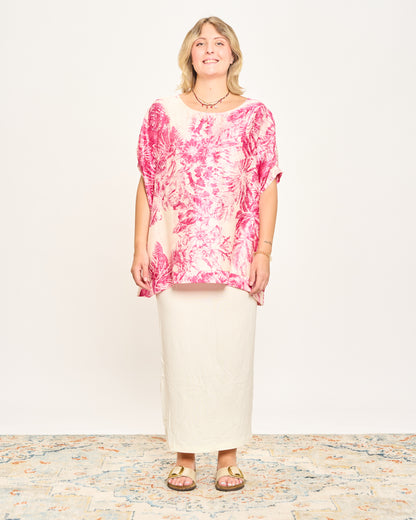 Blusa in Viscosa Stampata con Manica Calata