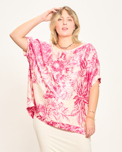 Blusa in Viscosa Stampata con Manica Calata