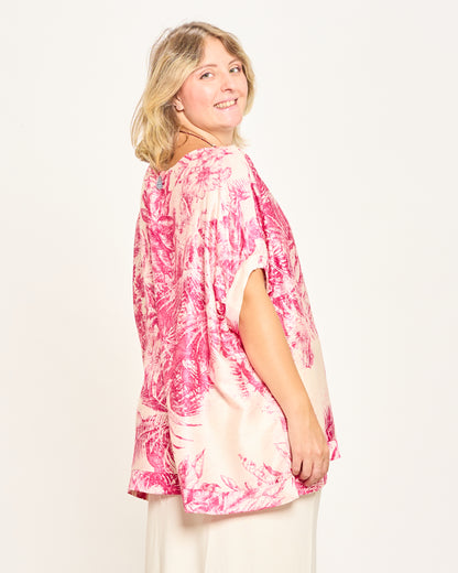 Blusa in Viscosa Stampata con Manica Calata