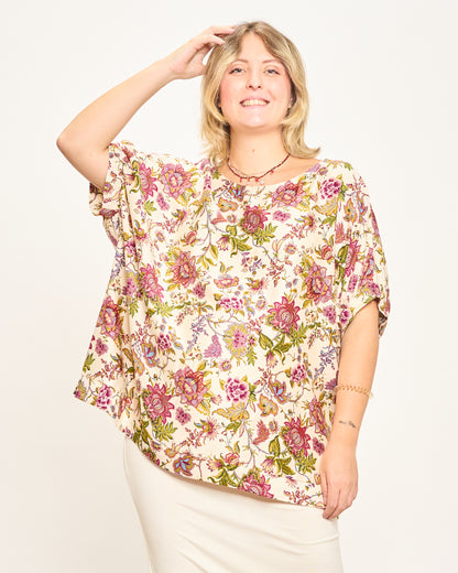 Blusa in Viscosa Stampata con Manica Calata