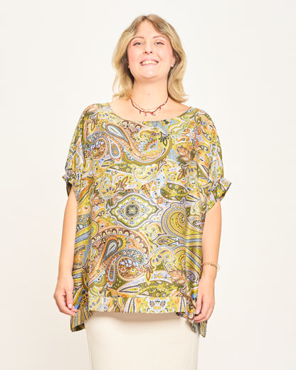 Blusa in Viscosa Stampata con Manica Calata