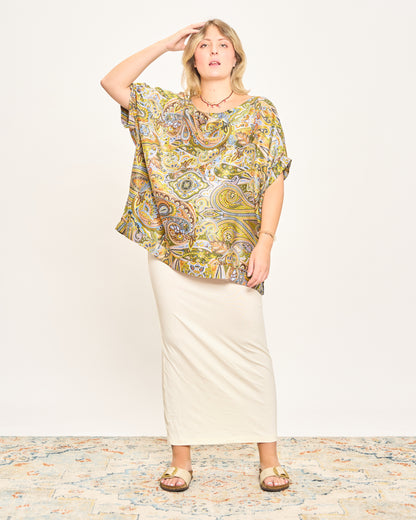 Blusa in Viscosa Stampata con Manica Calata