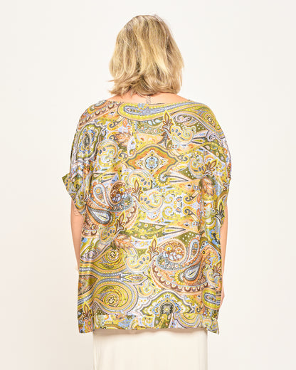 Blusa in Viscosa Stampata con Manica Calata