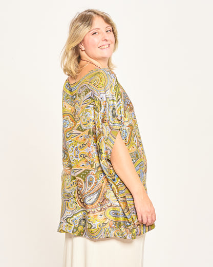 Blusa in Viscosa Stampata con Manica Calata