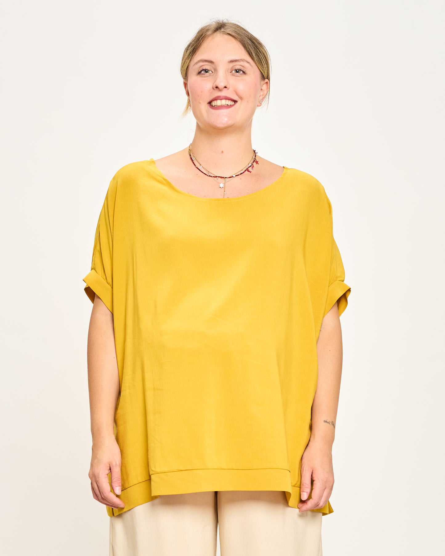 Linen Blend Dropped Shoulder Blouse