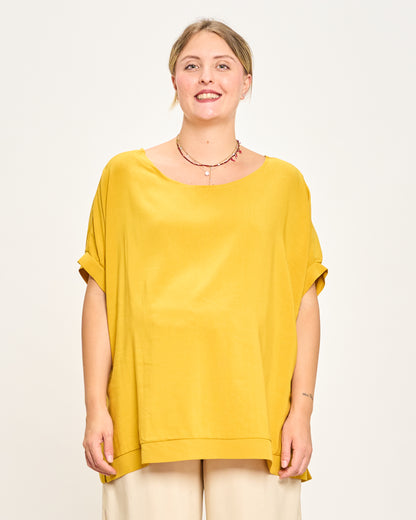 Linen Blend Dropped Shoulder Blouse