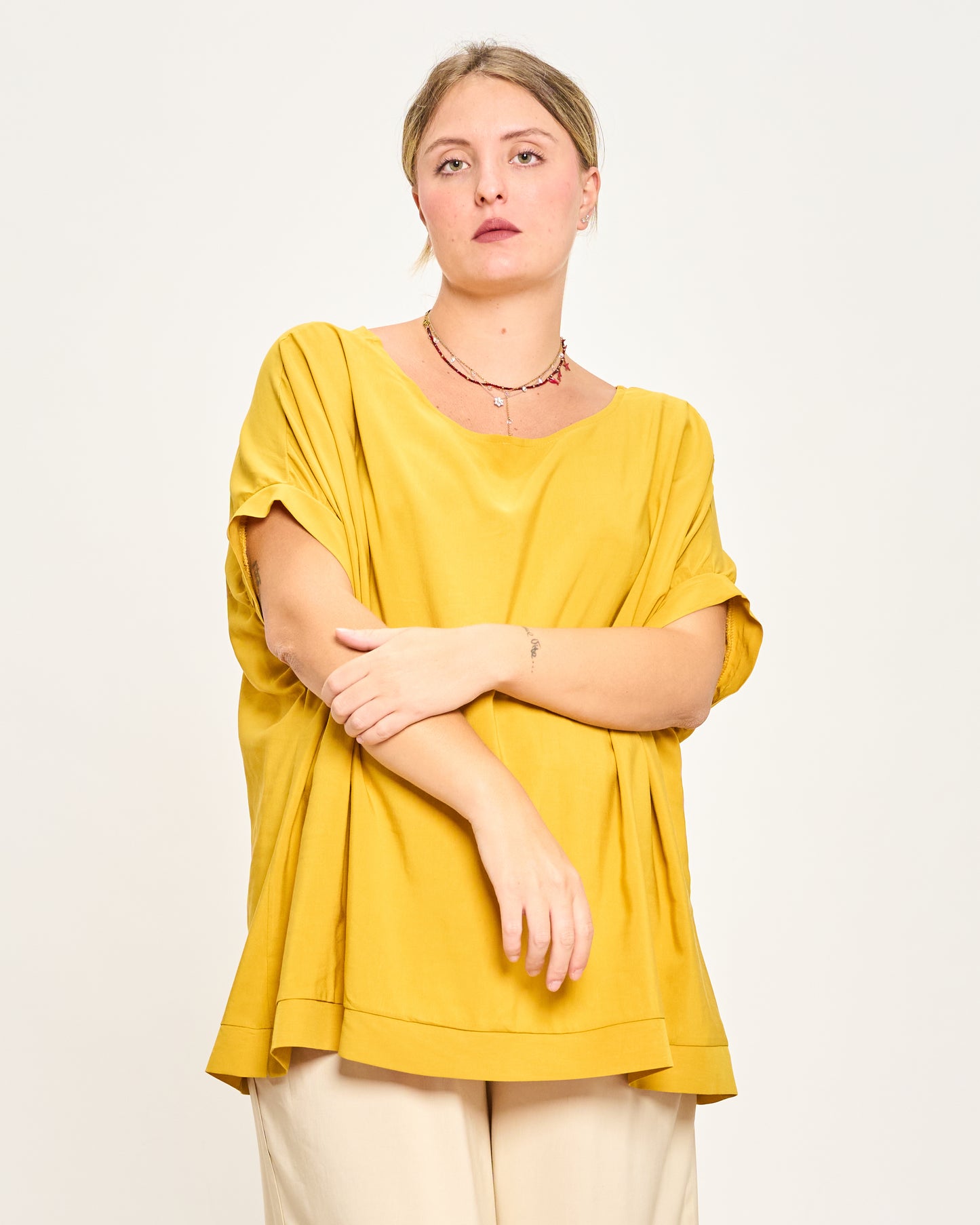Linen Blend Dropped Shoulder Blouse