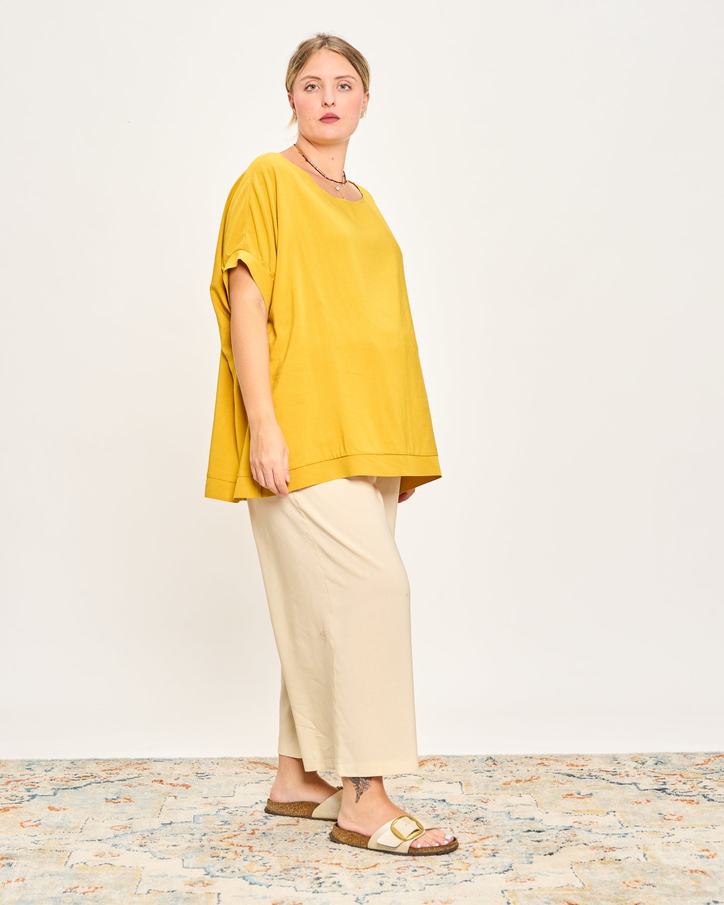 Linen Blend Dropped Shoulder Blouse