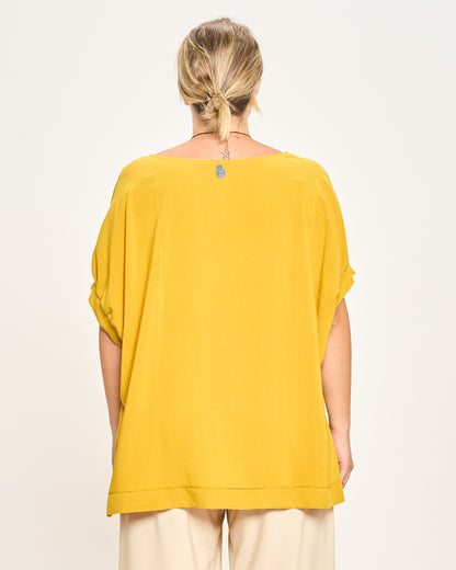 Linen Blend Dropped Shoulder Blouse