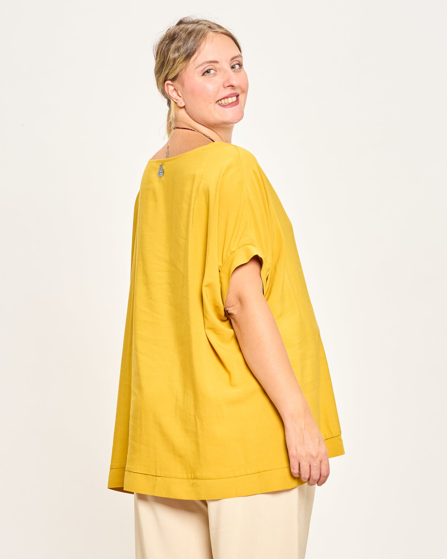 Linen Blend Dropped Shoulder Blouse