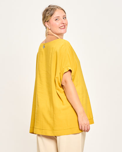 Linen Blend Dropped Shoulder Blouse