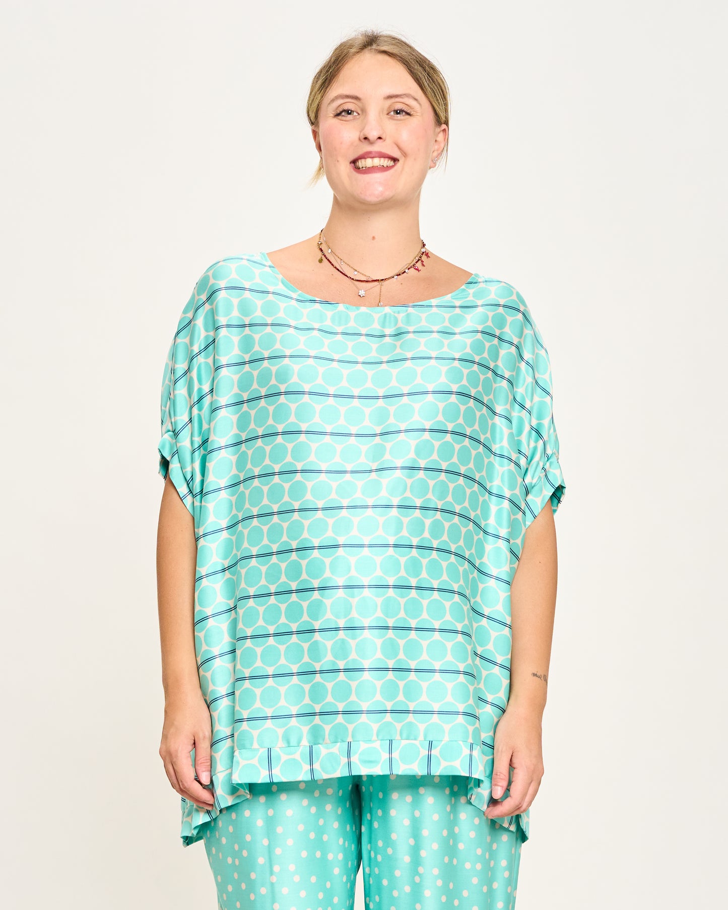 Printed Viscose Blouse with Dropped Sleeve