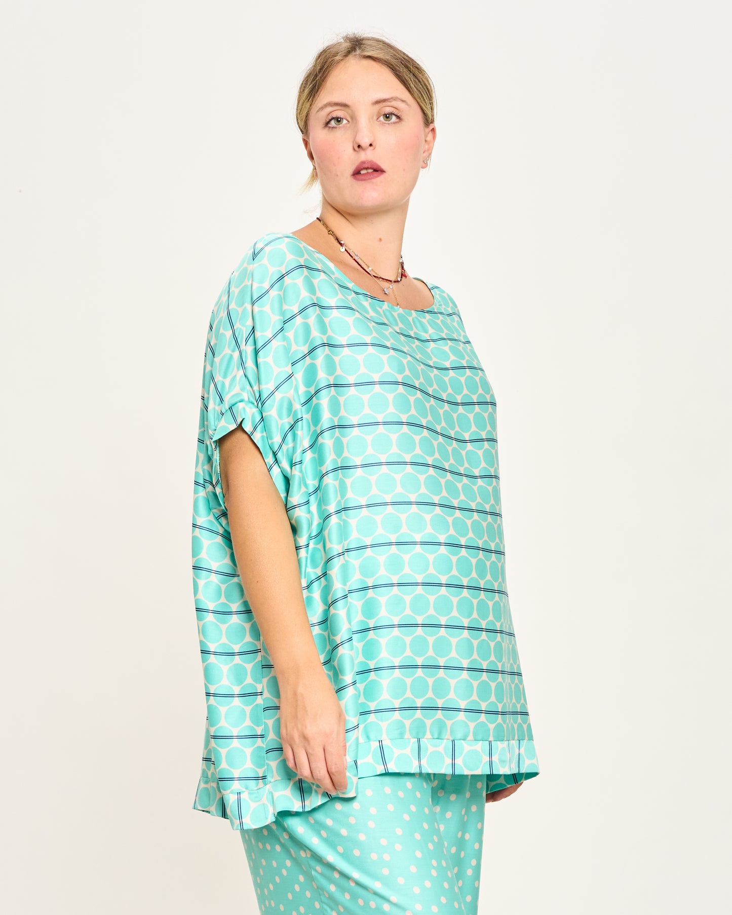 Printed Viscose Blouse with Dropped Sleeve
