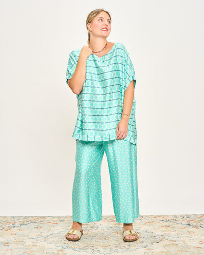 Printed Viscose Blouse with Dropped Sleeve
