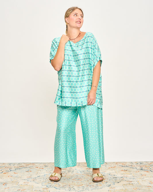 Blusa in Viscosa Stampata con Manica Calata