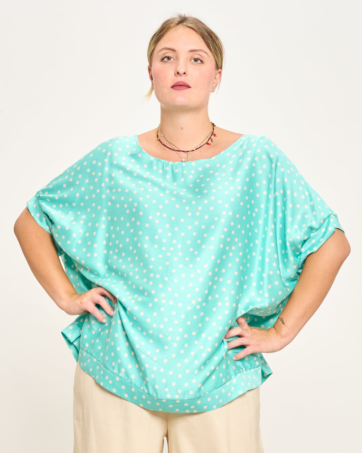 Printed Viscose Blouse with Dropped Sleeve