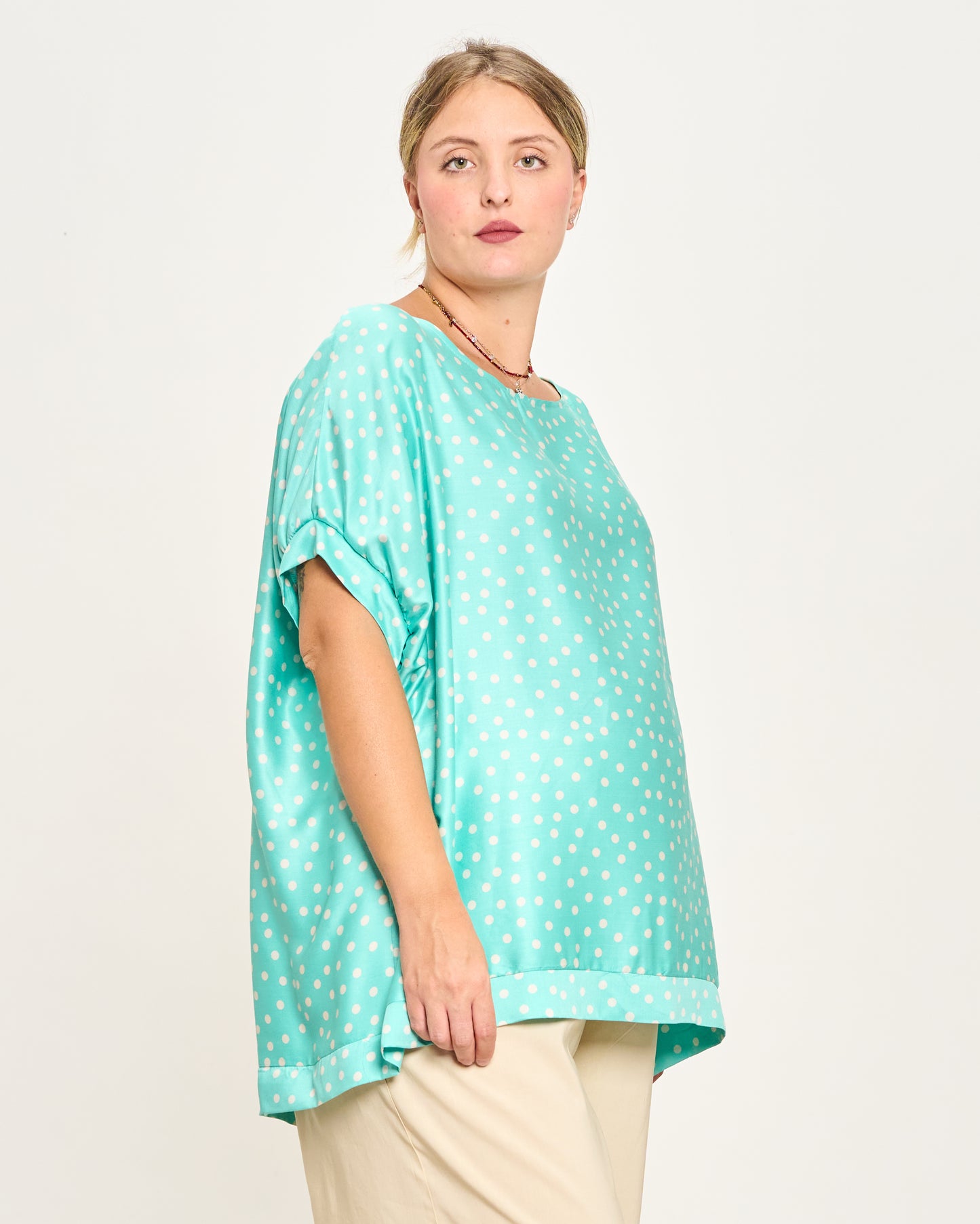 Printed Viscose Blouse with Dropped Sleeve