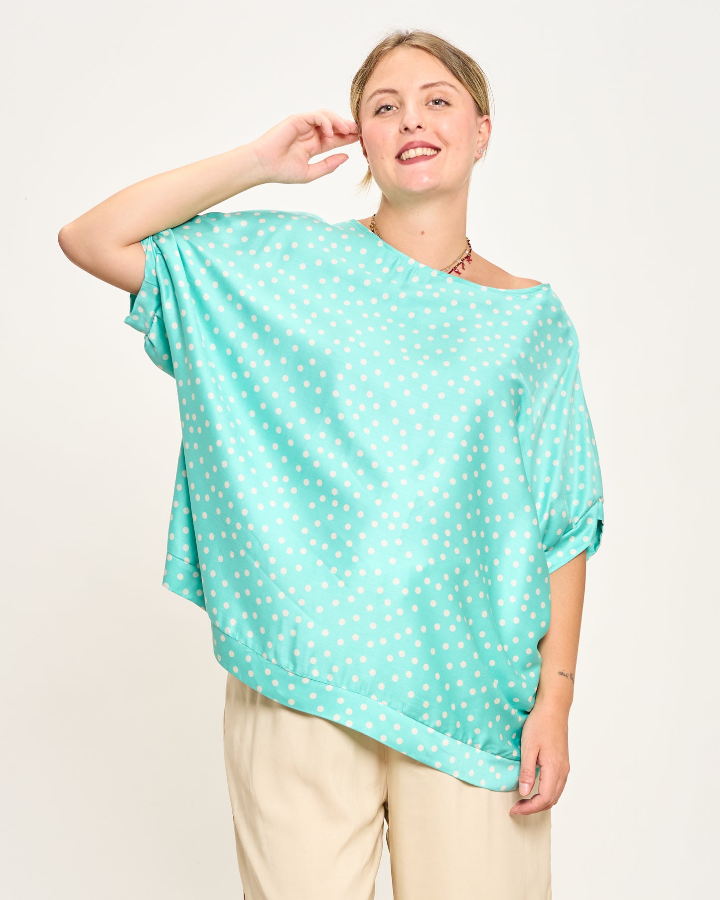 Printed Viscose Blouse with Dropped Sleeve